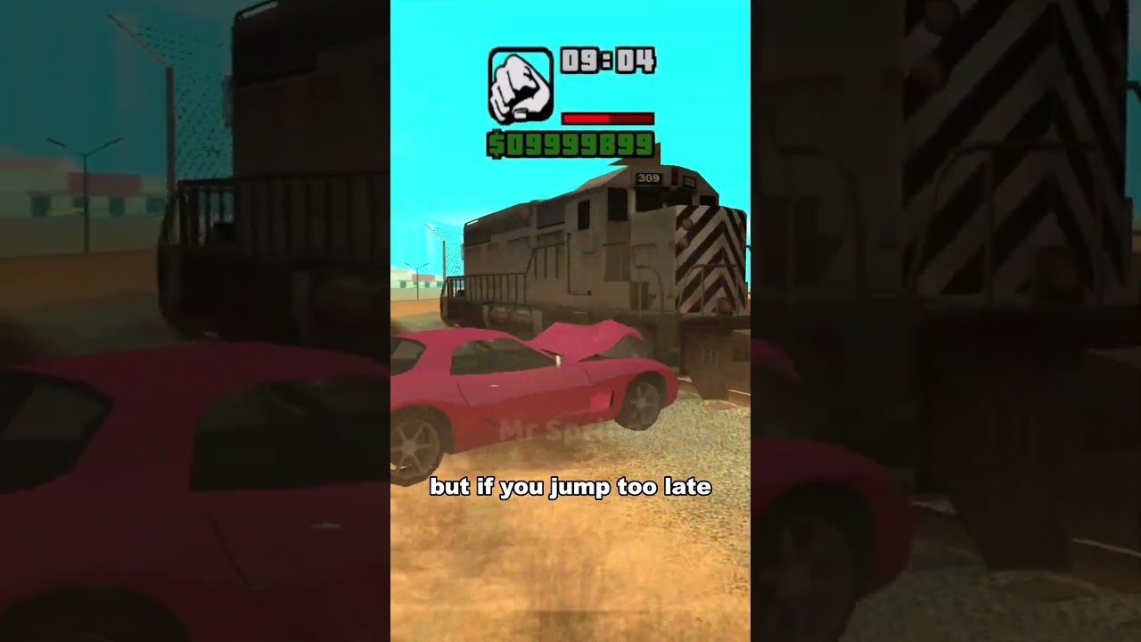 IF YOU JUMP OUT OF A CAR JUST BEFORE HITTING A TRAIN IN GTA GAMES