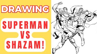 Superman vs. Shazam Time-Lapse Drawing | Homage to Rich Buckler’s Iconic Cover (Black & White Ink)