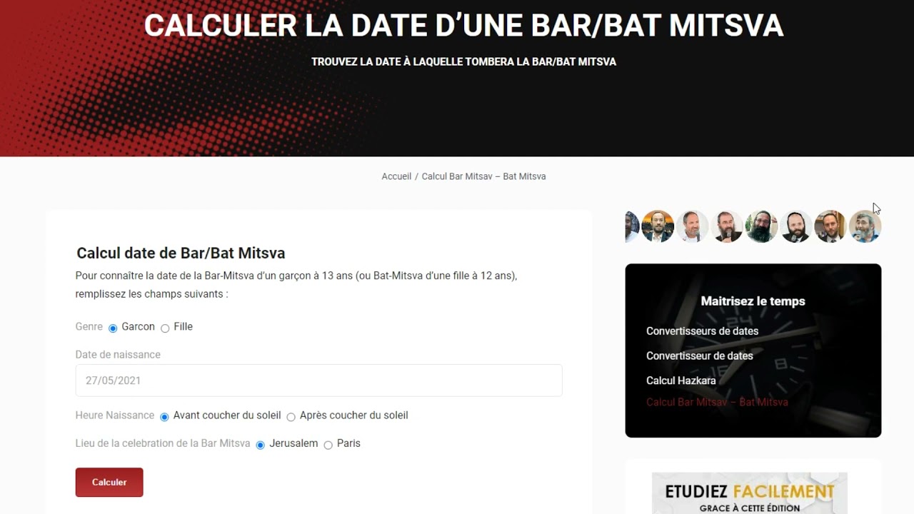 PRESENTATION DU SITE 3 - Convertisseurs de dates, Bar Mitsva et Askara