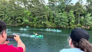 A family race with kayaks at Pine Trace Park in Summerville SC. Me and my wife took first place. ￼