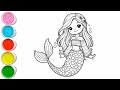 Cute Mermaid Drawing for kids, Painting &amp; Coloring for kids, Toddlers | Let's Draw Together