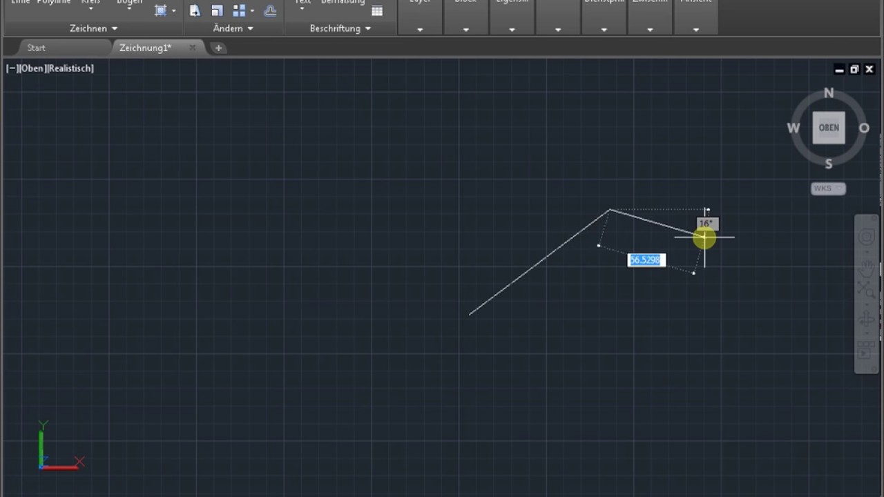 New Die Linie in einem Winkel von Autocad