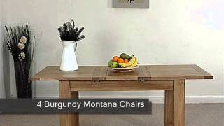 Hampton Solid Oak Extension Dining Table & 4 Burgundy Montana Leather Chairs