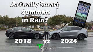 Testing Tesla Actually Smart Summon In The Rain 2018 Model 3 Hw3 Vs 2024 Model Y Hw4