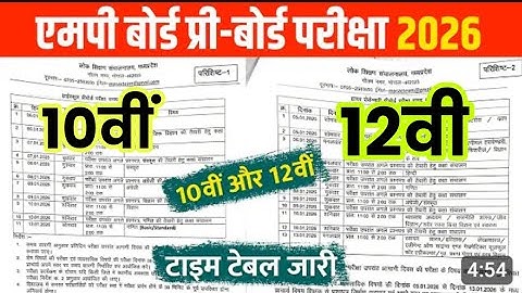 MP board class 12th pre Board pariksha time table 2026||Kaksha 12 pri Board exam time table 2026 mp