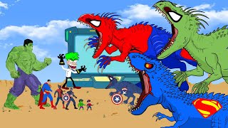 Team Hulk,SpiderMan,SuperMan&amp; the evolution and development of Marvel dinosaurs:who will win ?|FUNNY