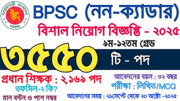৩৫৫০ পদে বিপিএসসির নিয়োগ বিজ্ঞপ্তি ২০২৫ | bpsc non cadre job circular 2025 |  non cadre job 2025
