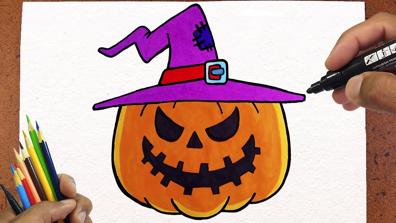 🎃COMO DESENHAR ABÓBORA DE HALLOWEEN 🎃  HOW TO DRAW HALLOWEEN PUMPKIN  COLORINDO E DESENHANDO 