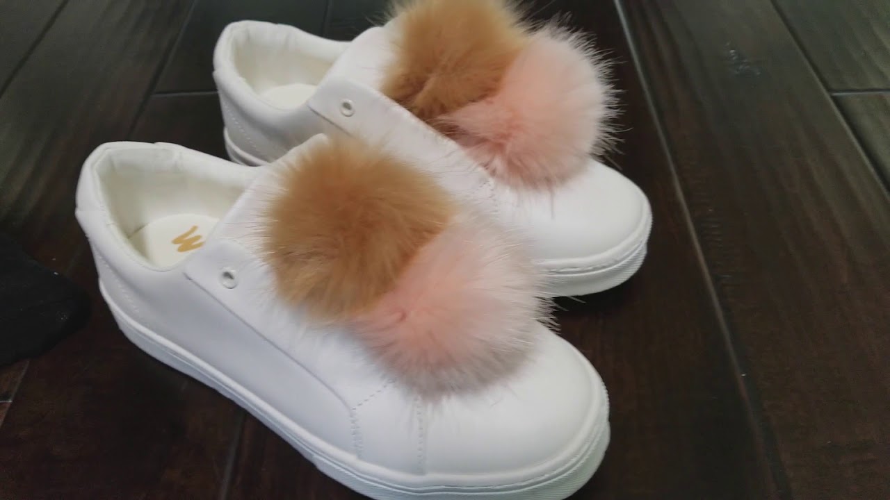 white shoes with fur