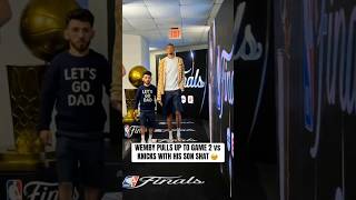 Wemby pulls up to Game 2 vs Knicks with his son Chet 🥹