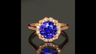 14K Rose Gold Round Brilliant Tanzanite & Diamond Ring