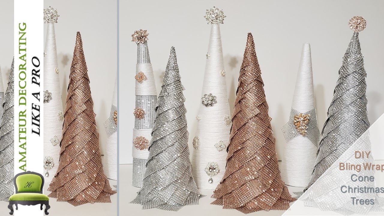 DIY GLAM BLING WRAP Cone Christmas Trees - Festive Friday Holiday  Decorating Collab #2 