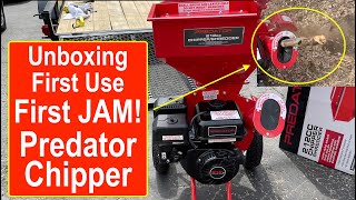 Unboxing + First Use + First JAM PREDATOR Chipper Shredder 6.5 212cc Harbor Freight