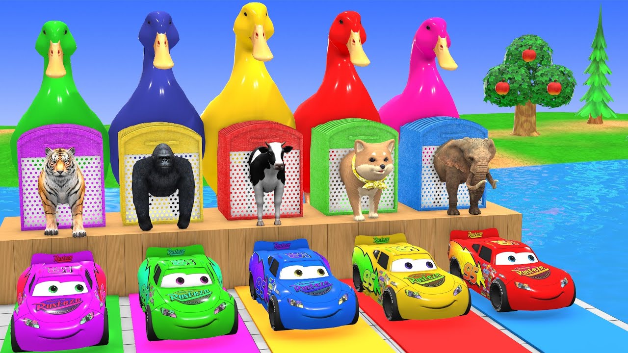 Long Slide Game with Cow Elephant Gorilla Hippopotamus Tiger 3d Animal Game Funny 3d Animals