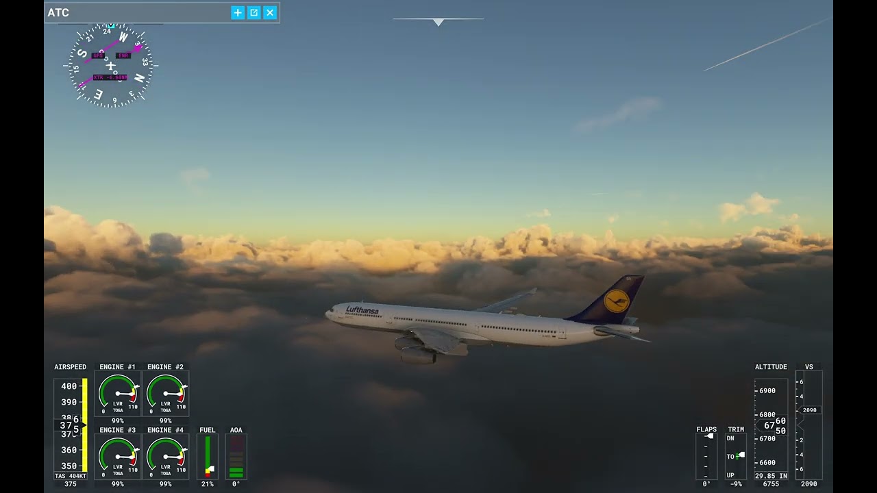 Lufthansa Airbus A340 take off and climb from Frankfurt EDDF - MSFS20