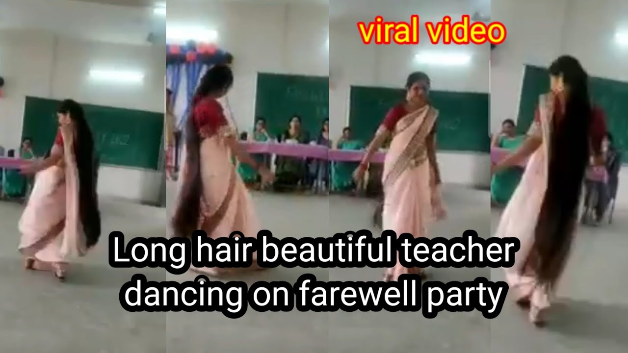 Long hair Beautiful Teacher dancing on farewell party.