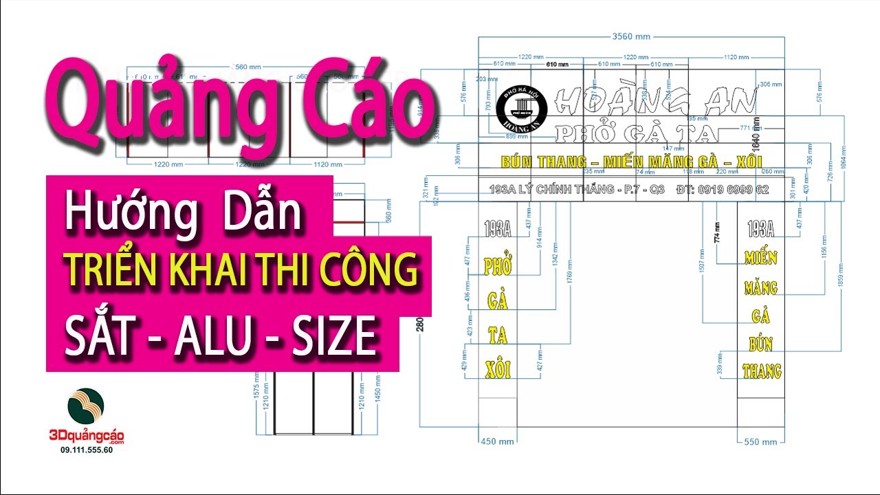 thi công biển quảng cáo 2022 Hướng dẫn cách triển khai bản vẽ thi công kỹ thuật ra khung sắt, tính alu, kích thước thợ thi công
