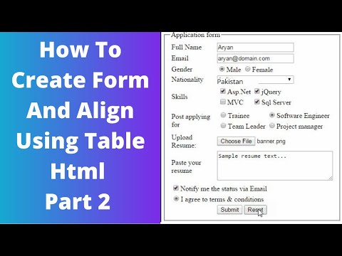 How To Create Form And Align Using Table Html Part 2