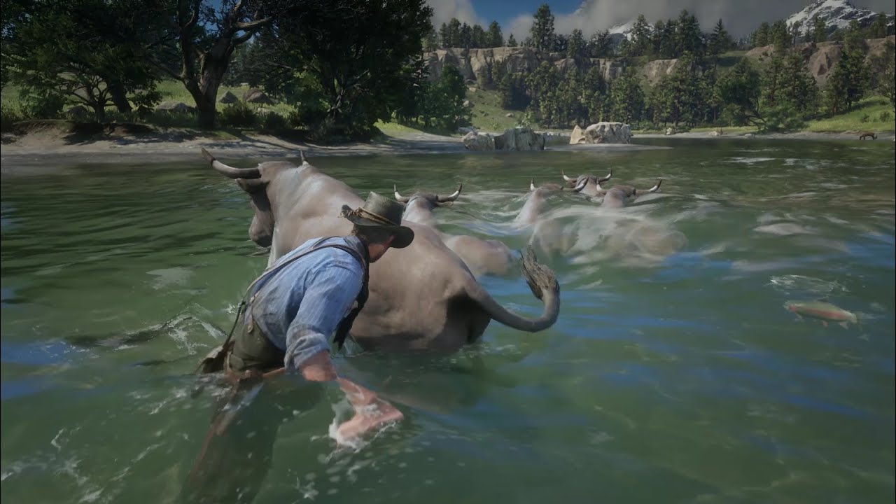 RDR2 - Hunting Ox in the river - YouTube