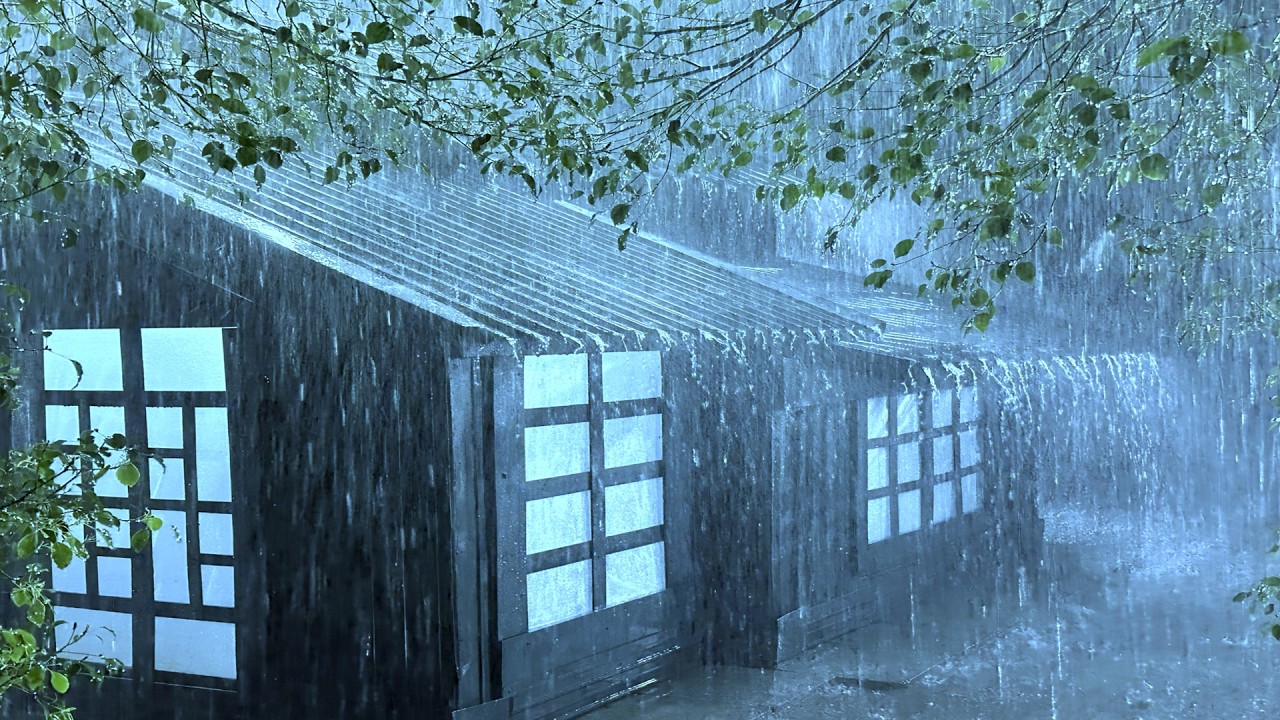 Restore Deep Sleep in Ancient Tin Roof with Steady Rain & Growling Thunder in Misty Forest at Night