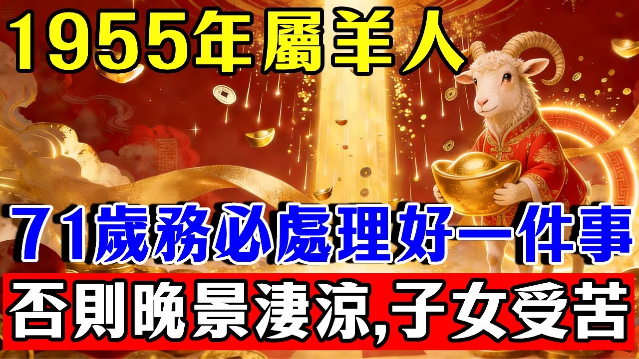倒計時！1955年乙未屬羊人，71歲務必處理好「一件事」，否則晚景淒涼，子女跟著受苦！#生肖 #運勢 #命理 #屬相 #風水 #財運 #佛陀 #佛學 #佛法 #佛教 #修行 #智慧 #因果 #佛家