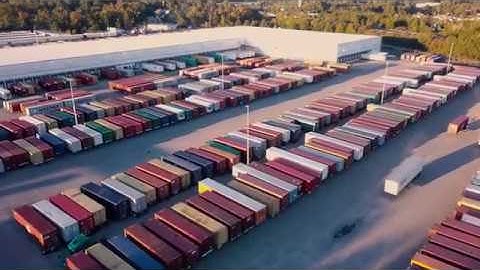 Drone Footage Flying Over Shipping Containers