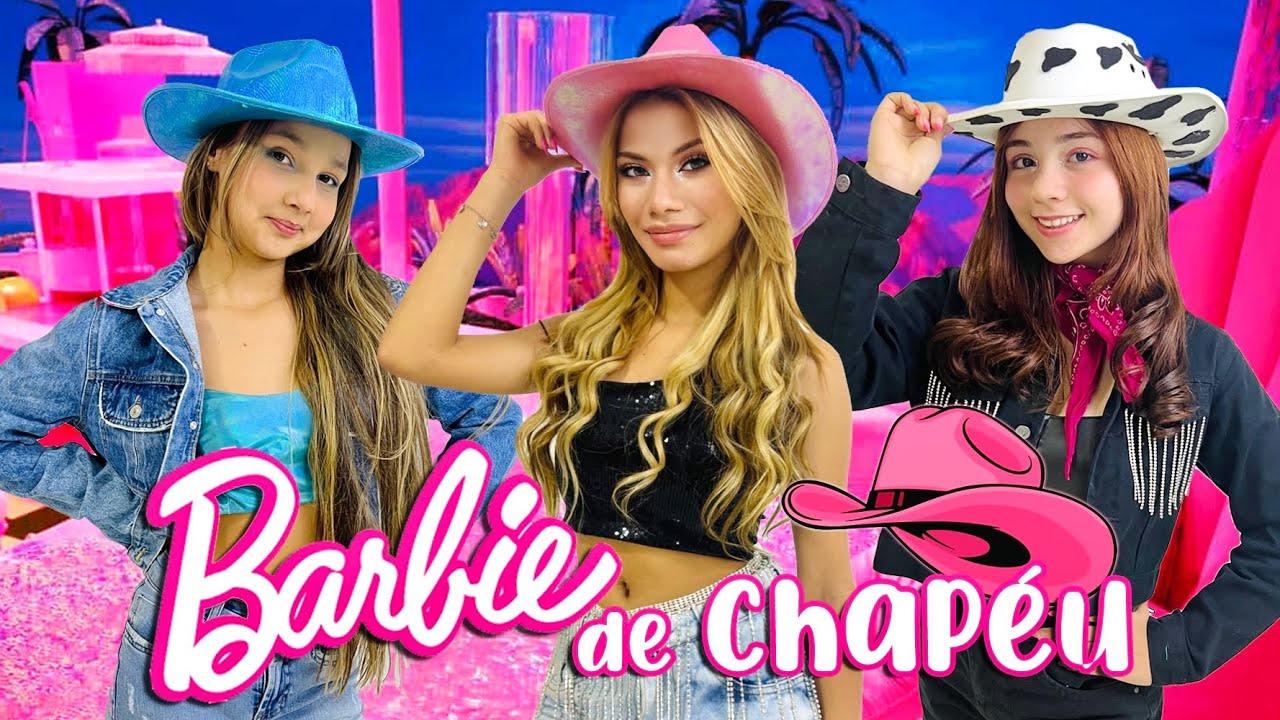 Desenho de Barbie colocando um chapéu para colorir