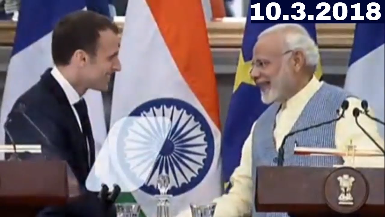PM Modi and French President Emmanuel Macron at a Joint Press Statement In Delhi 2018,Narendra Modi