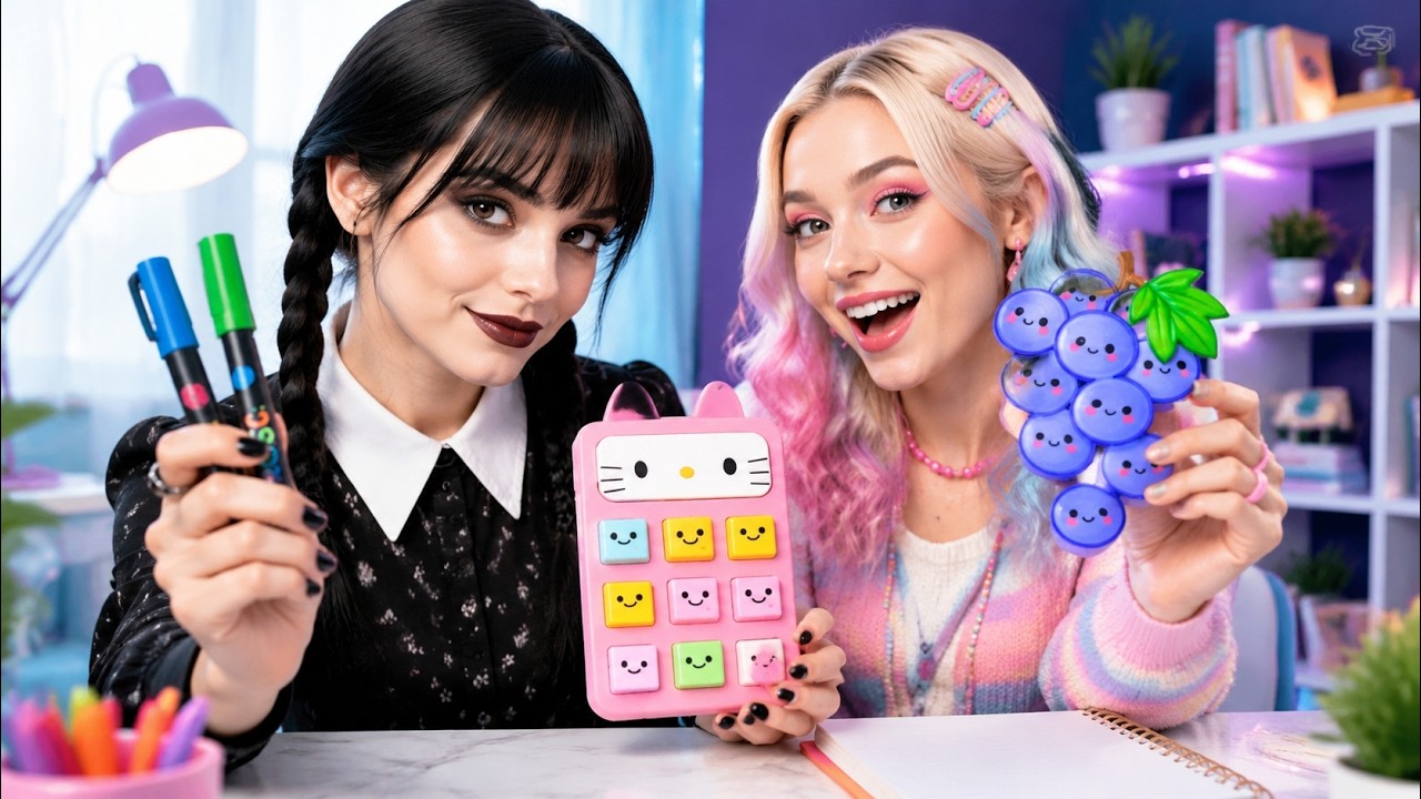 ART HACKS & SCHOOL DIY IDEAS WEDNESDAY VS ENID 🖤 Wednesday VS Enid ...