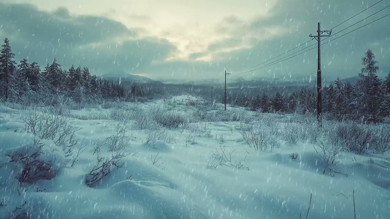 Snow Moving Slowly Across a Silent Natural Landscape in Winter Day