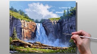 How to Paint Waterfall Landscape / Acrylic Painting / Correa Art