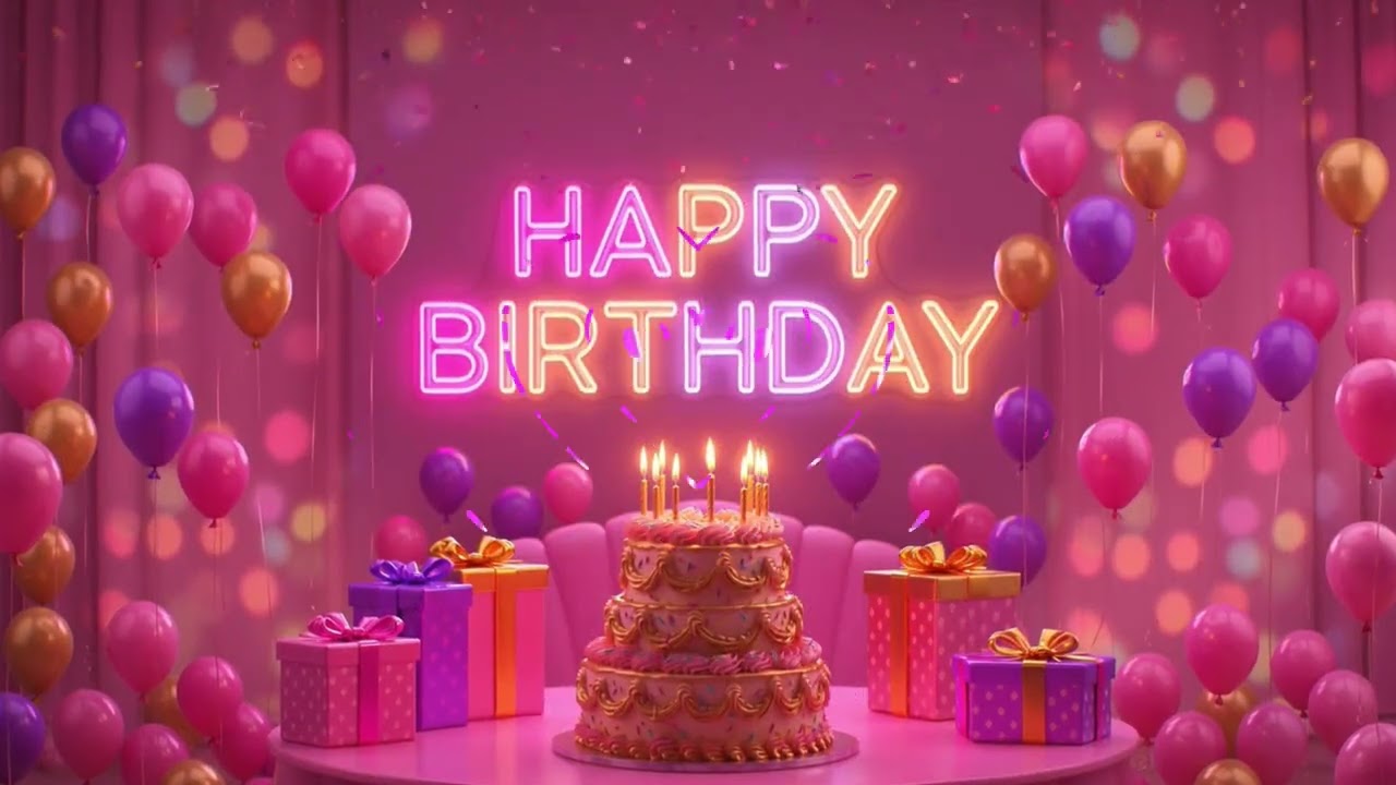 Happy Birthday 🎉 A Beautiful Celebration with Cake and Balloons