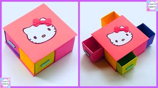 DIY Hello kitty Origami Secret Drawer Box Tutorial / DIY Origami Storage Organizer Box