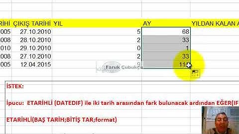 Excel ETARİHLİ (DATEDIF) Fonksiyonu