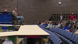 A return home: Jaden Leiby, paralyzed football player, shares story with alma mater