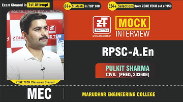 RPSC AEn Toppers  - Mock Interview II PULKIT SHARMA (PHED-AEn Civil ) | Marudhar college | ZONE TECH