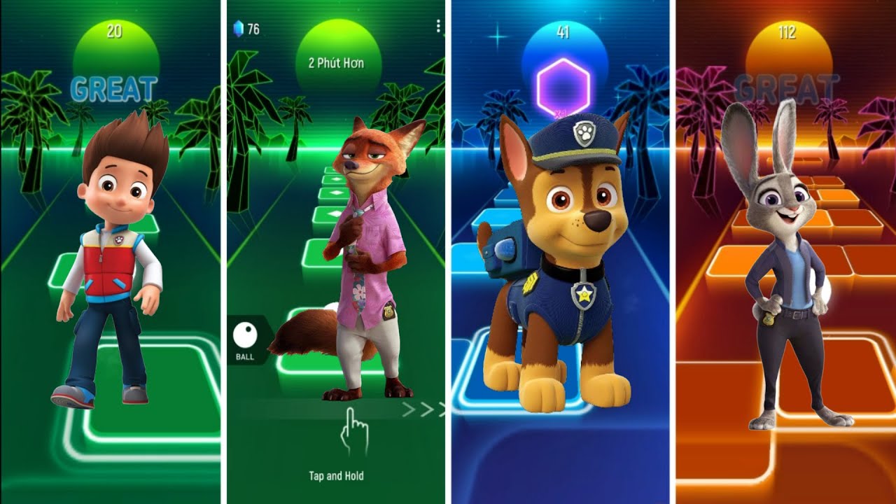 CHASE vs  RYDER vs Nick Wilde vs Judy Hopps   Tiles Hop