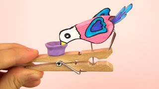CRAFT AND FUN - How to make birds drinking water with Clothespins.