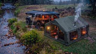 COZY LUXURY Tent Camping in Rain 🌧️ This Is My Therapy | Relaxing with My Dog ASMR screenshot 1
