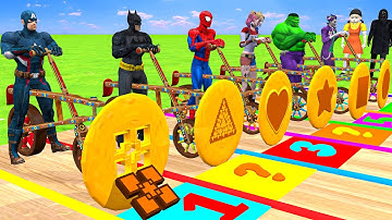 Superhero 3D vs Squid Game 🚴 Bicycle Water Wheel vs Dalgona Candy Race!