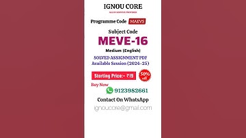 MEVE 16 Solved Assignment PDF 2024-25 in English, MAEVS program MEVE-16 Solved assignments