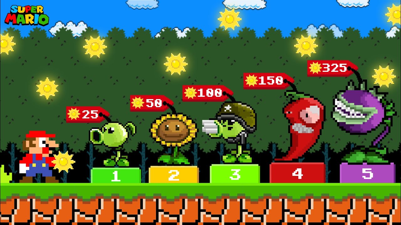 Super Mario Bros., but Mario Can Buy Any Plant from Plants vs. Zombies
