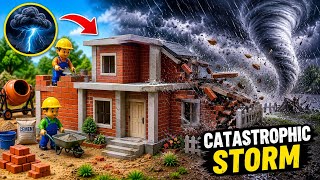 Catastrophic Storm 🌪️🏠 | DIY Mini House Building with Bricks & Cement | Construction Project