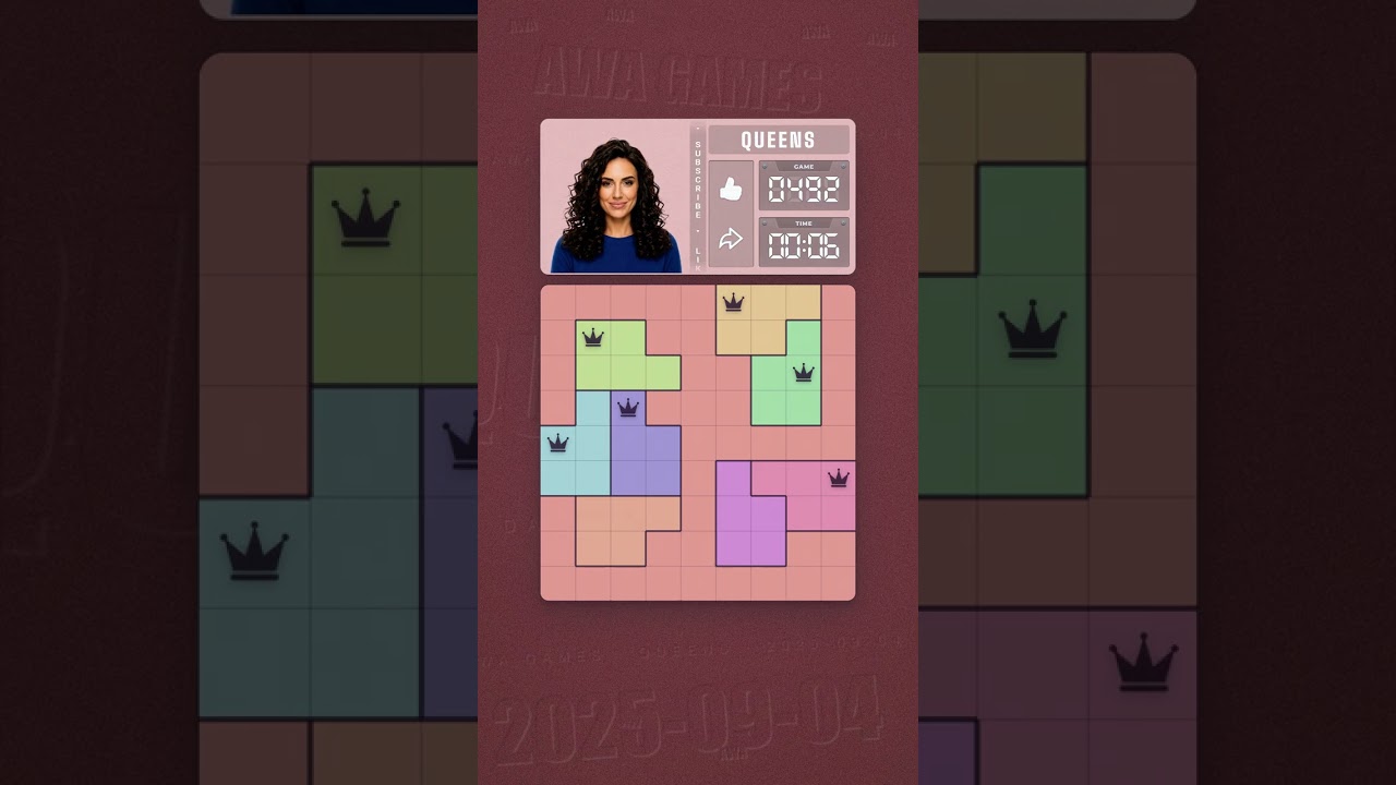 LinkedIn Queens #492 solved board for September 4, 2025, 9x9 grid