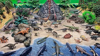 Diorama Dinosaur World -Collecta Dinosaur Figure And Dinosaur Volcano Tyrannosaurus Mosasaurus