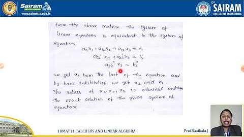 Lecture video_18MAT11_Module-5_Gauss Elimination Method _Sasikala.J