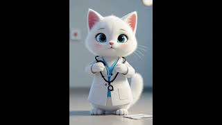 Cute Doctor Cat 🩺 | Adorable White Kitty in Lab Coat
