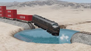 BeamNG.Drive - Trains vs Giant Pit Crashes 25 | BeamNG High Speed