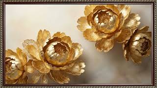 Luxury Peony Bloom in Gold | 8K Full Screen TV Art