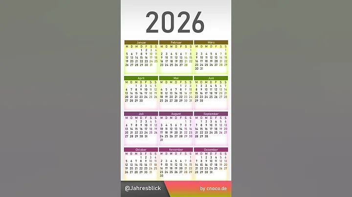 Calendar 2026 NEW YEAR - 📆 Kalender Jahresübersicht 2026 #calendar2026 #calendar #kalender2026